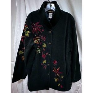 Bob Mackie Wearable Art Womens Floral Embroidered Green Fleece Vtg Jacket Large